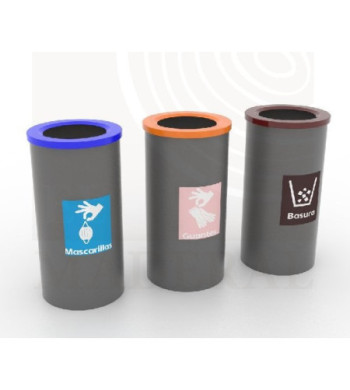 Basurero triple mascarilla, guante y general