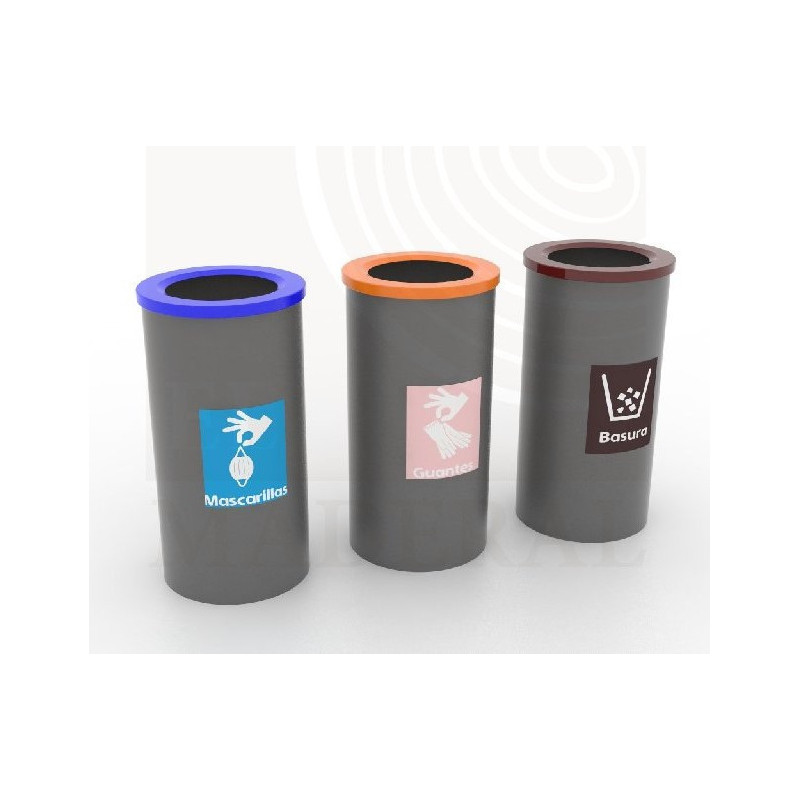 Basurero triple mascarilla, guante y general