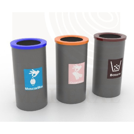 Basurero triple mascarilla, guante y general