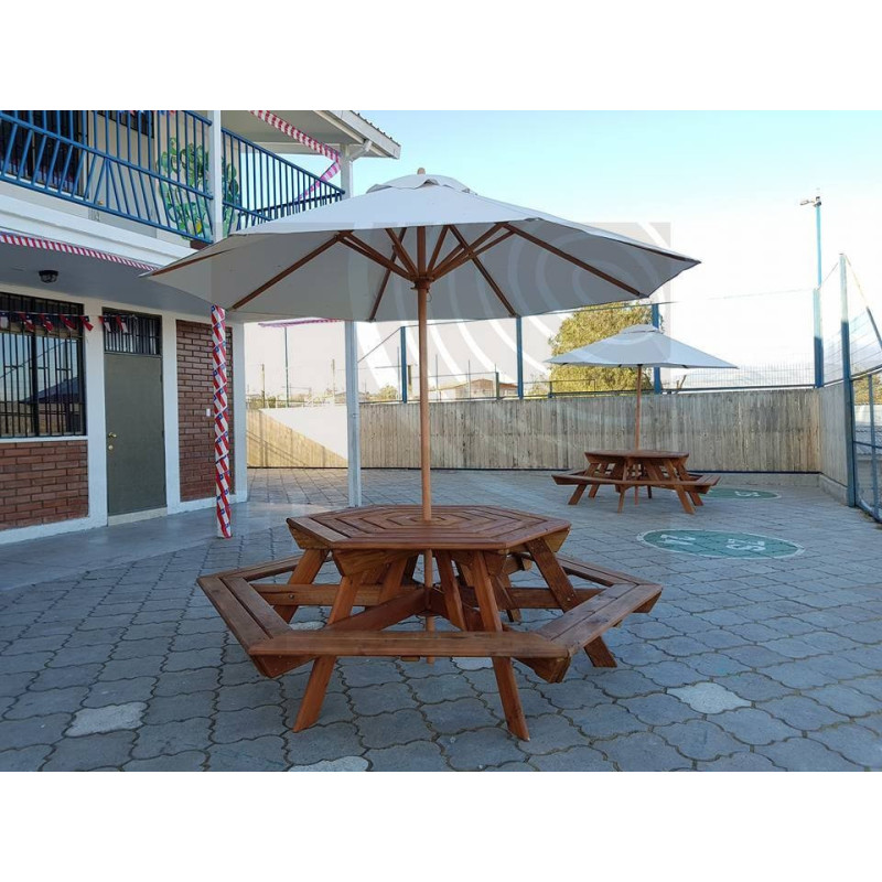 Pack Mesa Hexagonal con quitasol, 6 por el precio de 5 unid