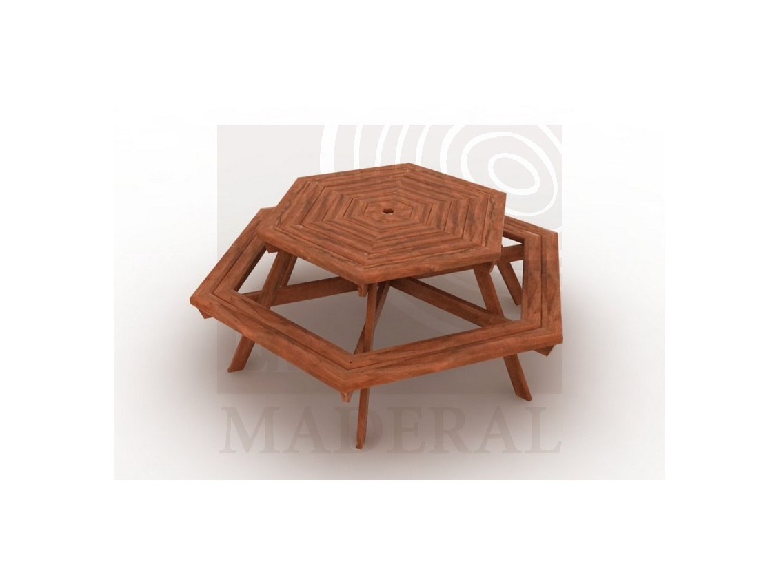 Mesa hexagonal de picnic.