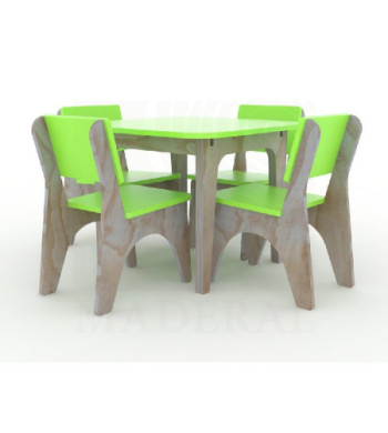 Mesa con 4 sillas terciado y melamina