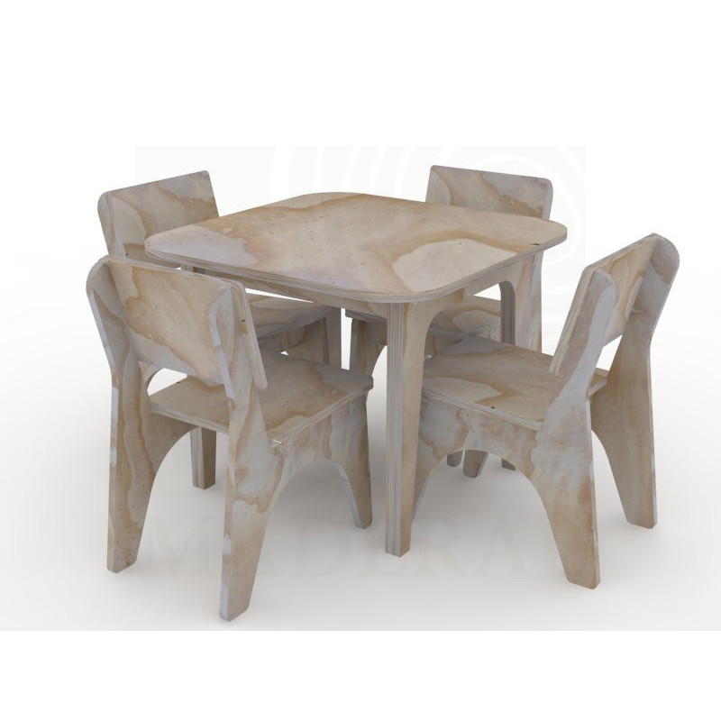 mesa más 4 sillas terciado sellado