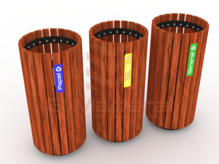 Basurero cilindro metal madera