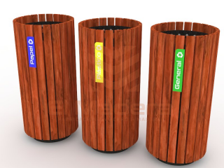 Basurero cilindro metal madera