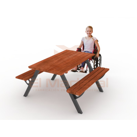 mesa de picnic metal madera alto tránsito 150