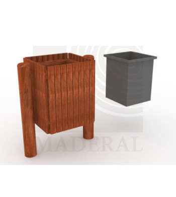 Basurero cuadrado de madera con canastillo interior