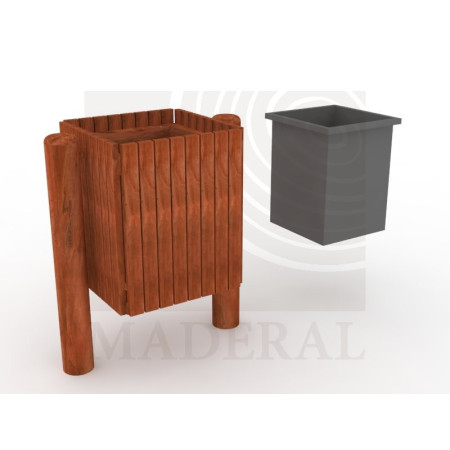 Basurero cuadrado de madera con canastillo interior