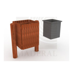 Basurero cuadrado de madera con canastillo interior