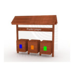 basurero triple ecológico con techo, punto limpio.