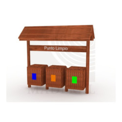 basurero triple ecológico con techo, punto limpio.
