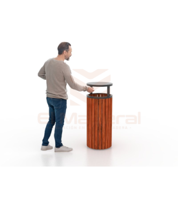 Basurero urbano de metal madera