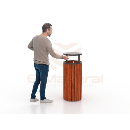 Basurero urbano de metal madera