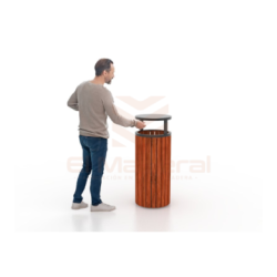 Basurero urbano de metal madera