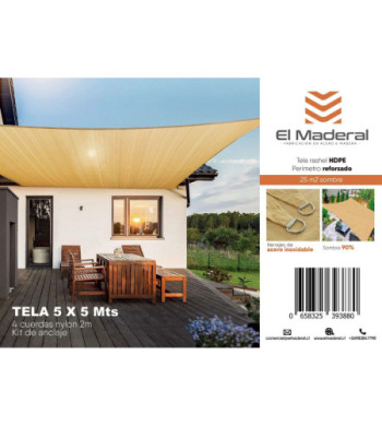 Malla vela sombreadora 90% 5 x 5 mts