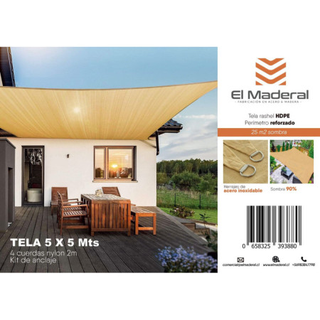 Malla vela sombreadora 90% 5 x 5 mts