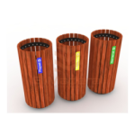 Basurero cilindro metal madera