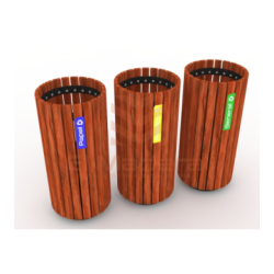 Basurero cilindro metal madera