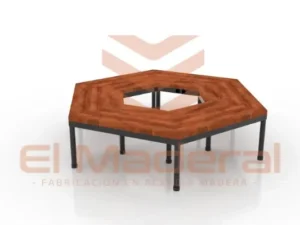 Banca hexagonal metal madera patio