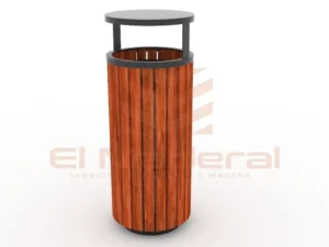 Basurero urbano de metal madera