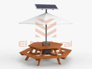 Mesa hexagonal con cargador solar 12 volts