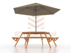 Mesa Hexagonal Orange-Wood con Quitasol