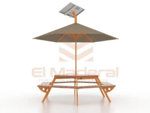 Mesa Hexagonal Orange-Wood Solar con Quitasol