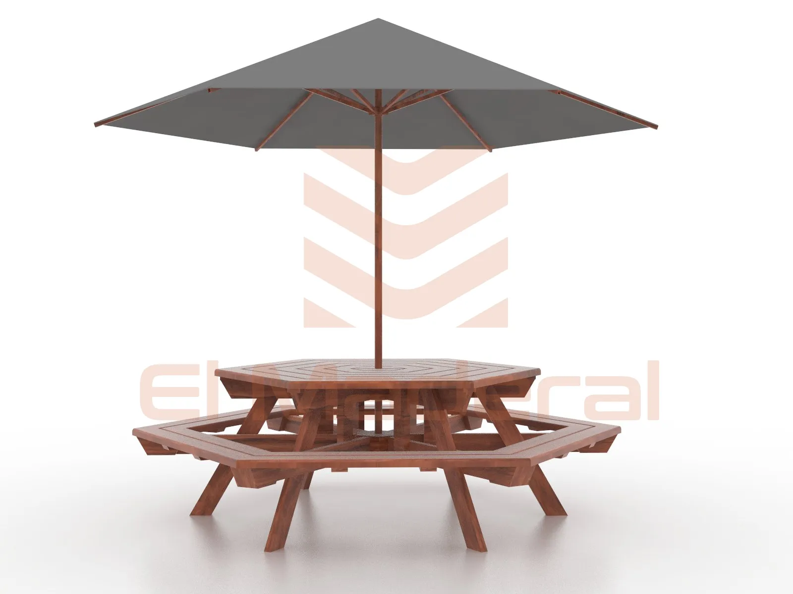 Mesa hexagonal con quitasol